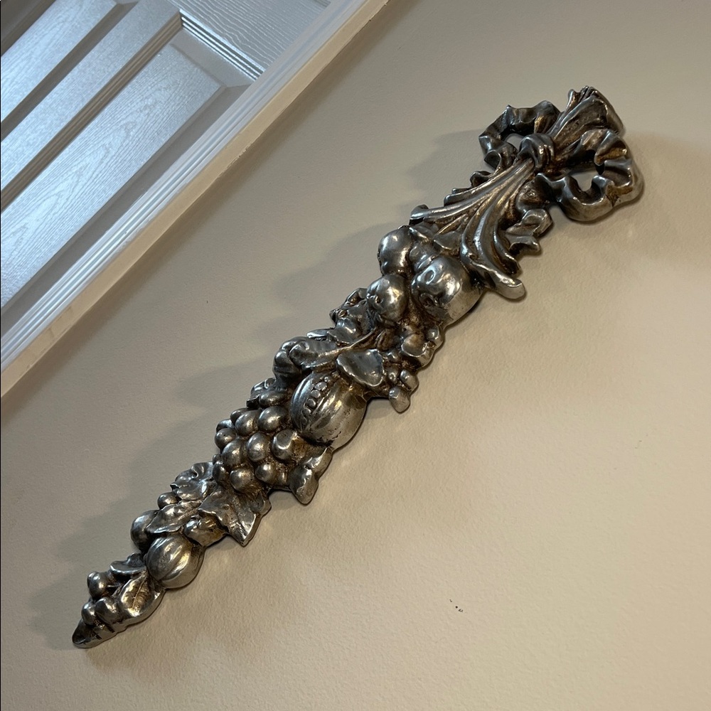 VTG French Country Silver Pewter Fruit Pomegranate Ornate Bow Wall Hanging Decor - Picture 8 of 9